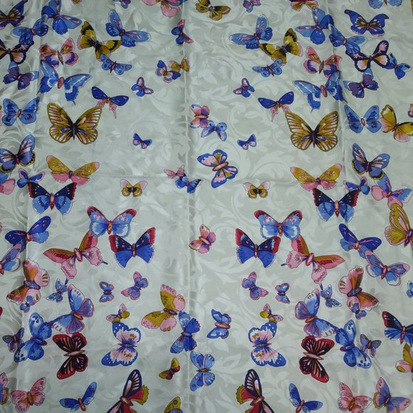 ❤️VINTAGE MARK CROSS Butterfly Theme Silk Pinao Shawl Scarf 34x34